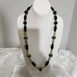 NWT gold tone black beaded twenty six inch necklace